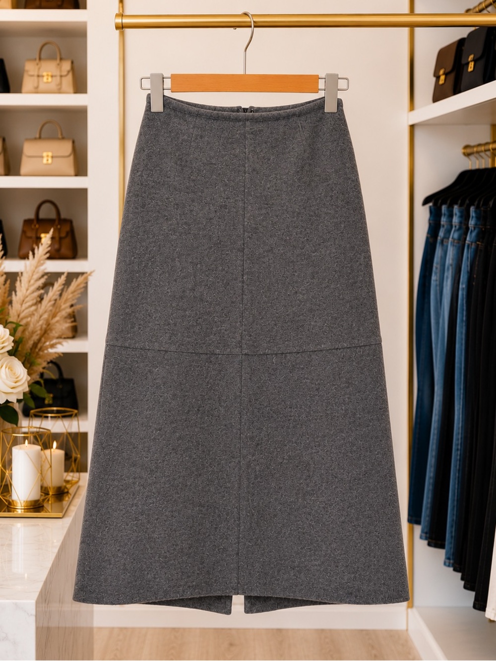 Classiques Entier Heather Gray Maxi A-Line 100% Merino Wool Skirt | Sz 2